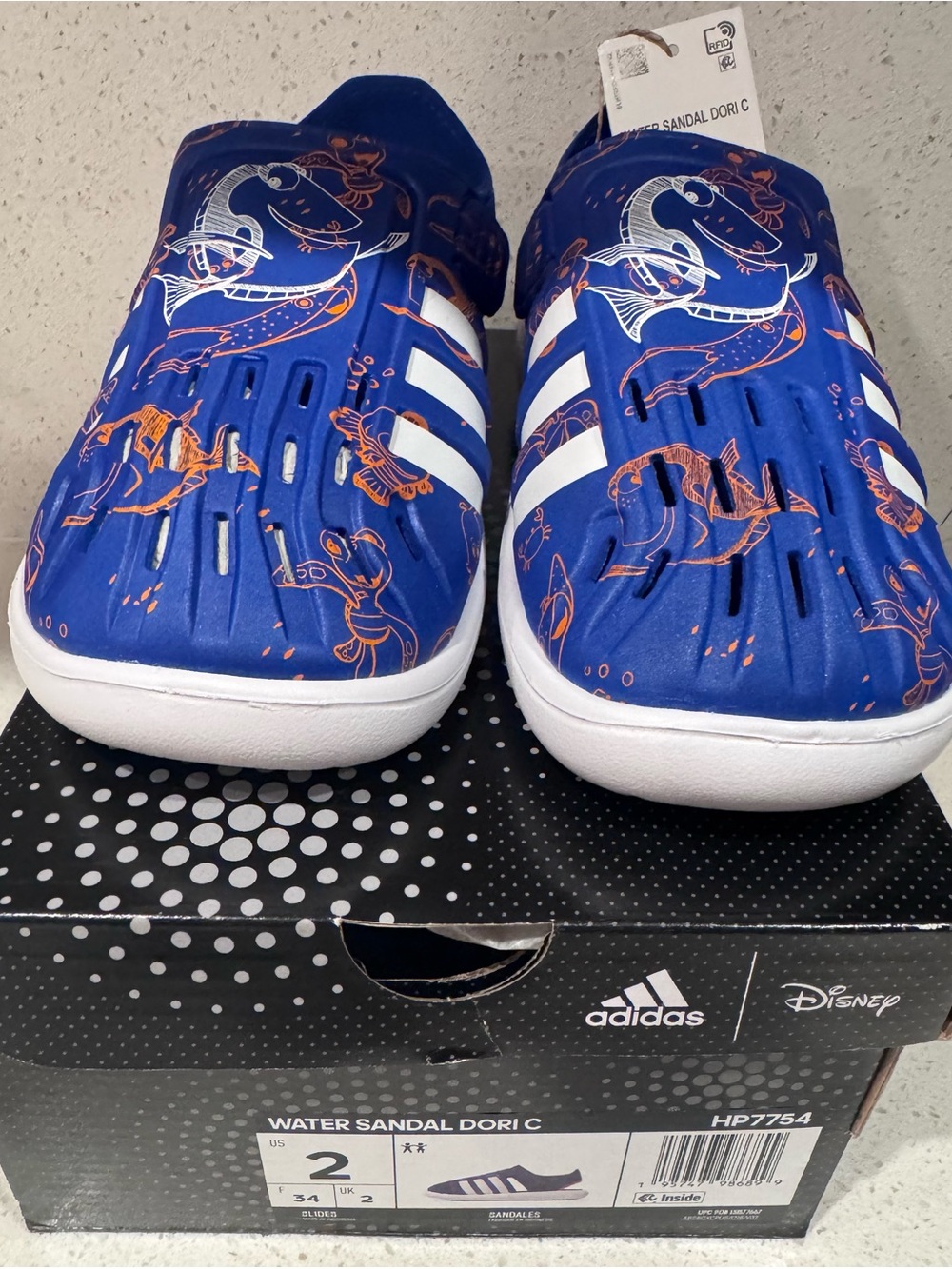 adidas Kids Blue and White Dory Graphic Water Clogs